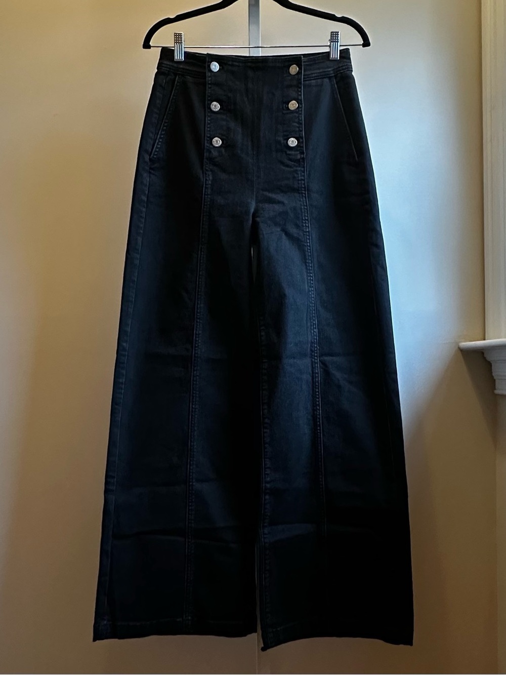 NWOT ETICA Violette Sailor Pant Jeans Onyx Black Wash Wide Leg High Rise 27 $218